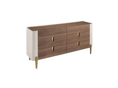 Commode design en bois de noyer, détails laqués et acier - AINI