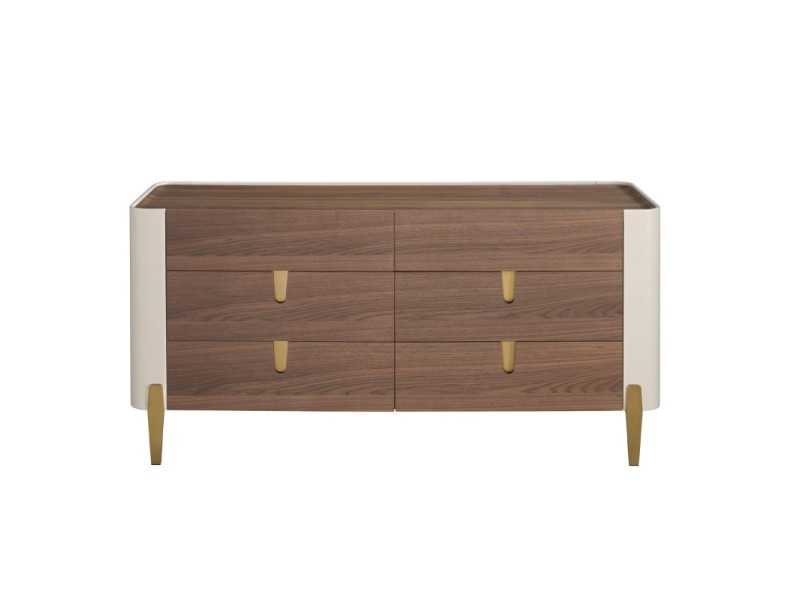 Commode design en bois de noyer, détails laqués et acier - AINI