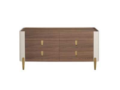 Commode design en bois de noyer, détails laqués et acier - AINI