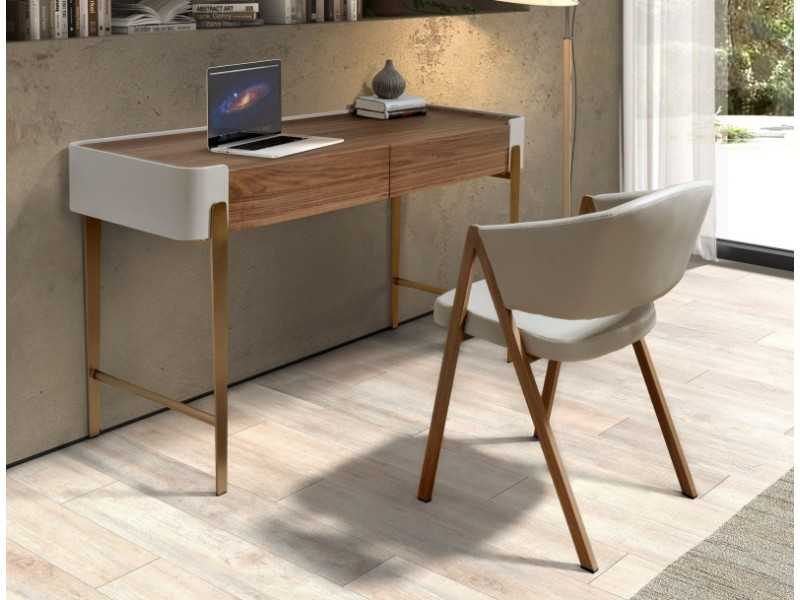 Bureau design en noyer, laqué et pieds en acier - AINI 2