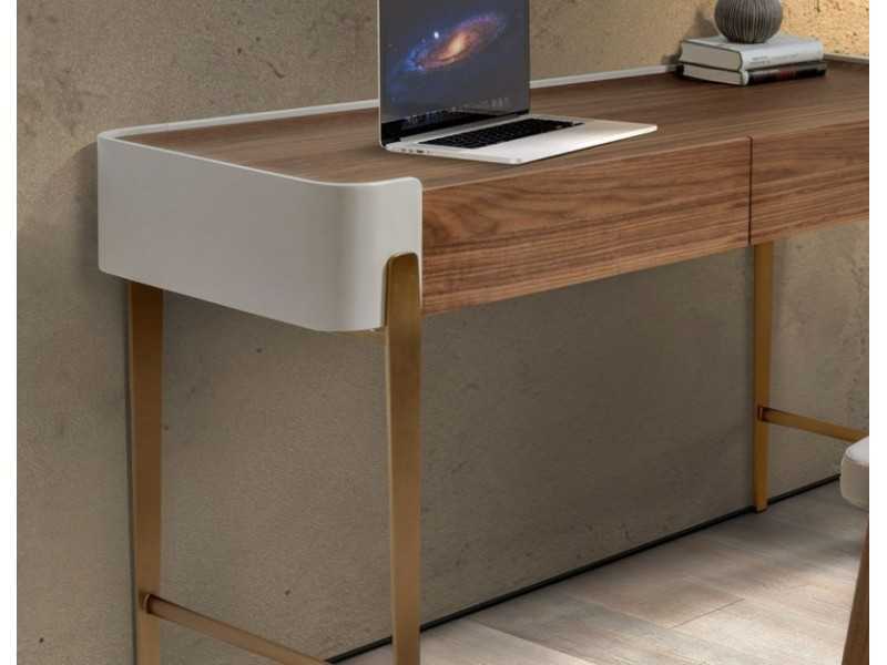 Bureau / coiffeuse design en noyer, laqué et pieds en acier - AINI 2