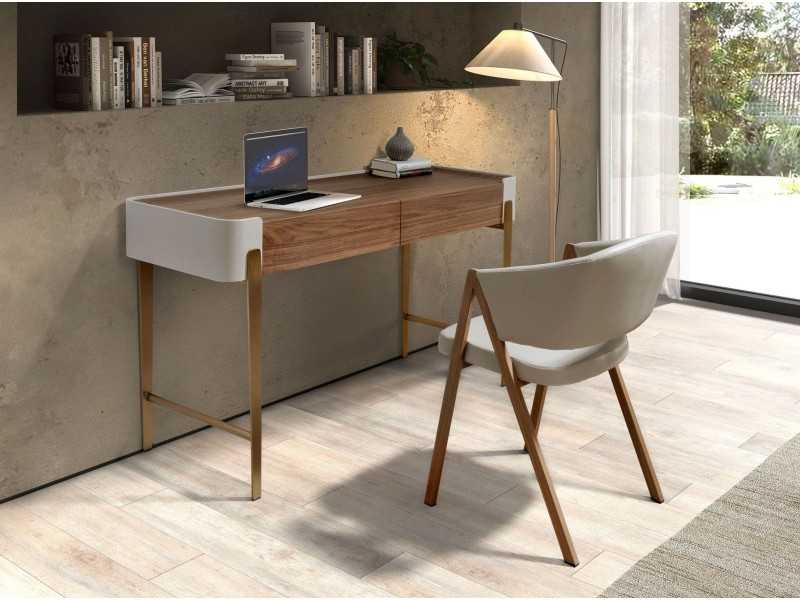 Bureau / coiffeuse design en noyer, laqué et pieds en acier - AINI 2
