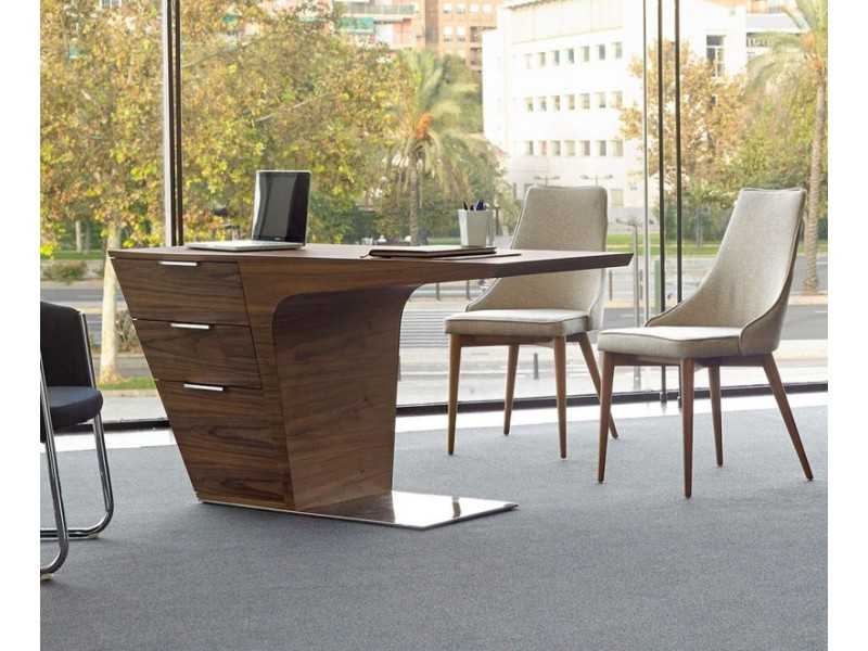 Escritorio de diseño en nogal con base en acero inoxidable - PORTO