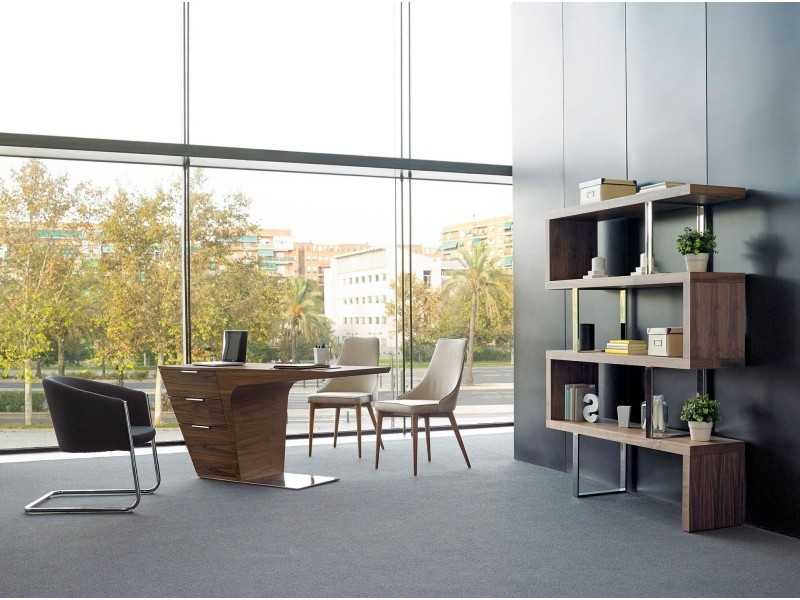 Bureau design en noyer avec piètement en acier inoxydable - PORTO