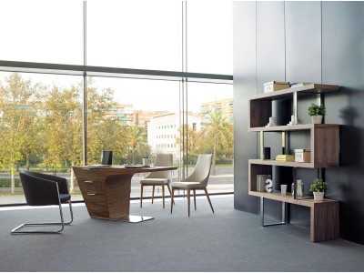 Bureau design en noyer avec piètement en acier inoxydable - PORTO Bureau design en noyer avec piètement en acier inoxydable - PORTO