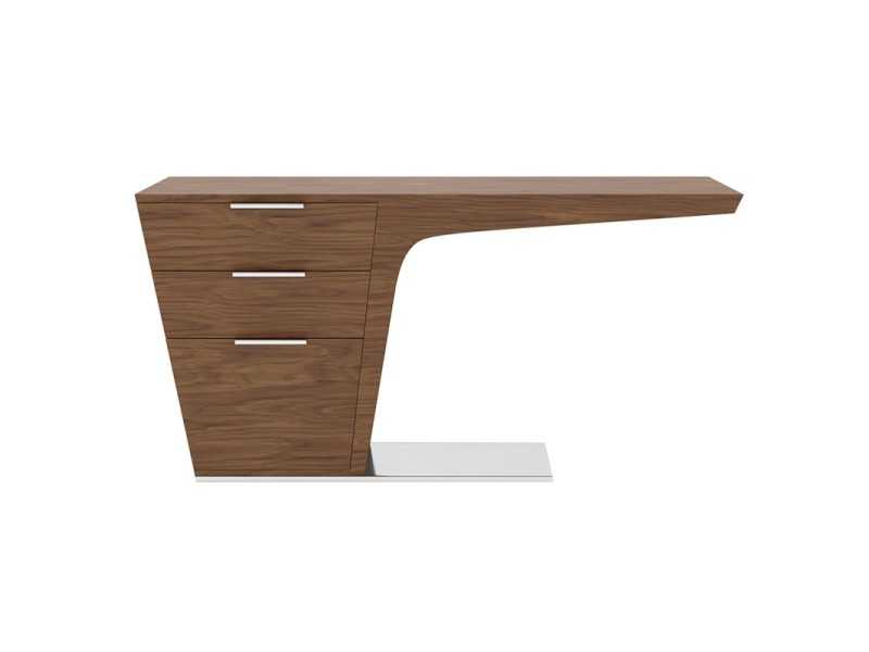 Bureau design en noyer avec piètement en acier inoxydable - PORTO