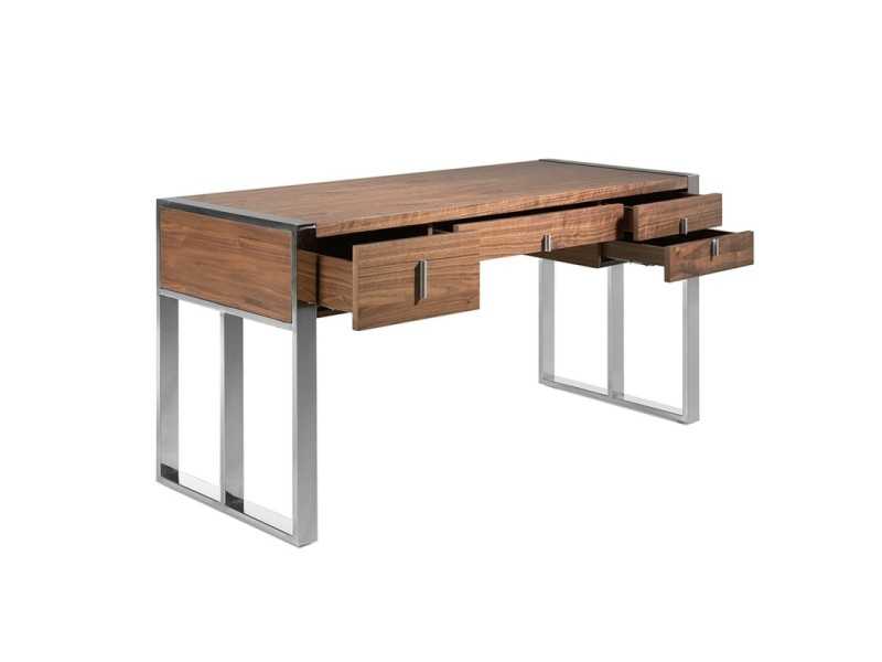 Bureau en noyer et acier inox - BASTIAN