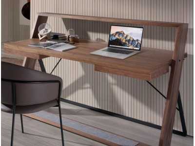 Escritorio en nogal y acero inoxidable lacado negro - BRUNO