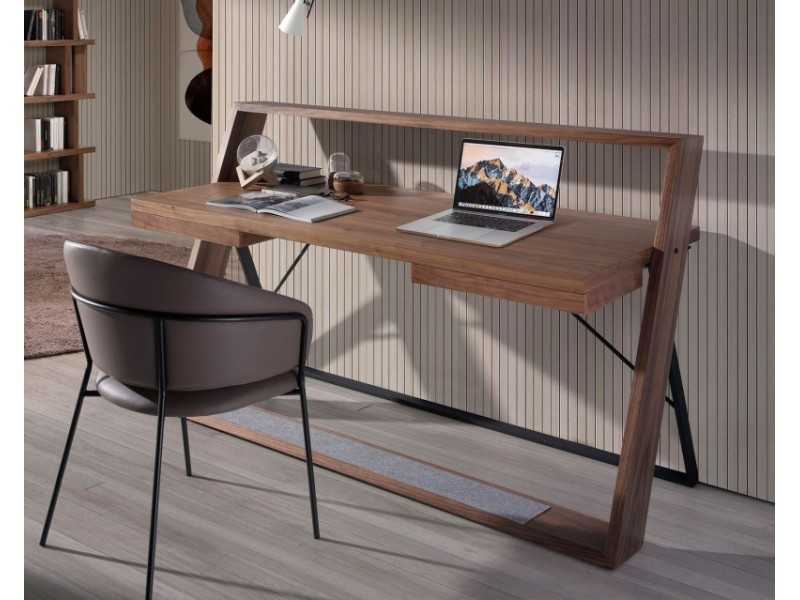 Desk in walnut and black lacquered stainless steel - BRUNO