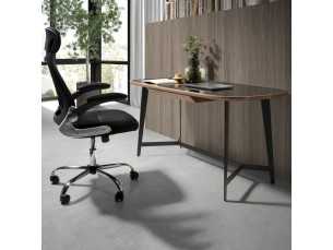 Bureau avec piètement en inox et plateau en verre et noyer - LÉA