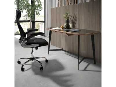 Bureau avec piètement en inox et plateau en verre et noyer - LÉA
