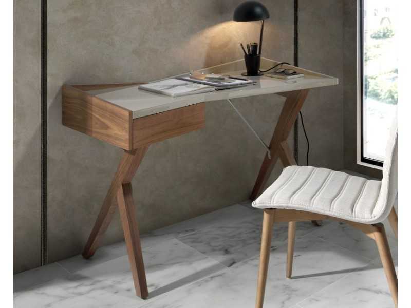 Design desk in walnut with lacquered top - ALEXANDRE