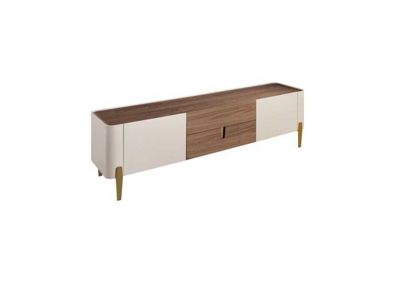 Meuble TV design en bois de noyer, détails laqués et acier - AINI