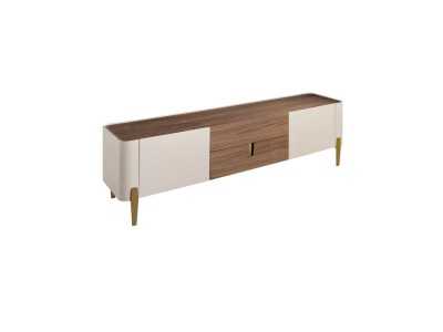 Meuble TV design en bois de noyer, détails laqués et acier - AINI