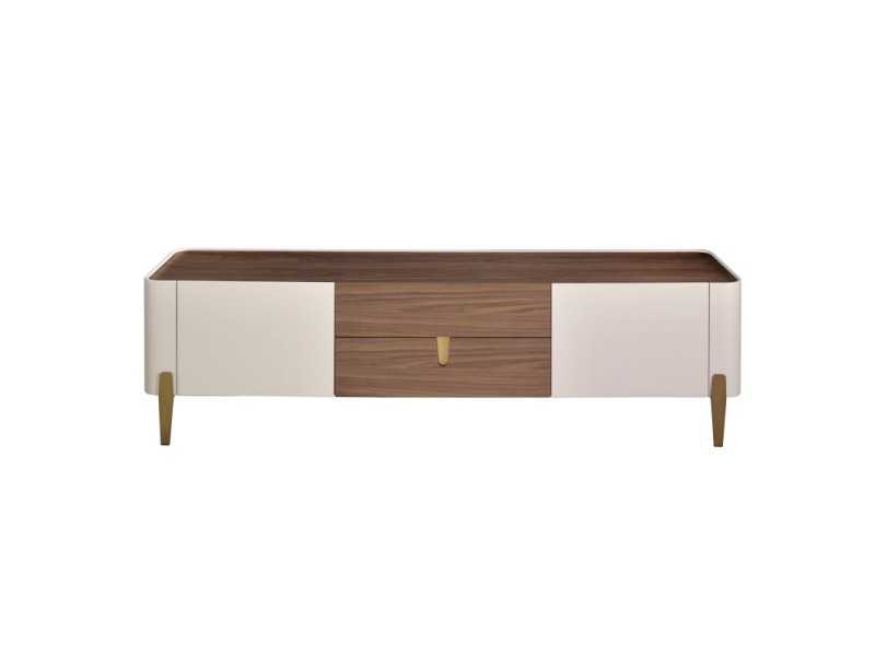 Meuble TV design en bois de noyer, détails laqués et acier - AINI