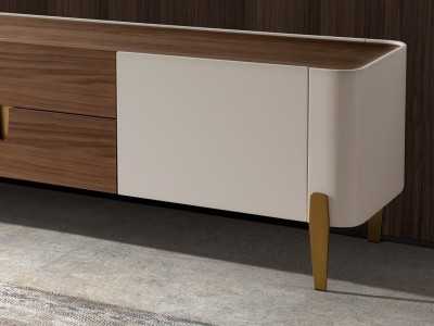 Meuble TV design en bois de noyer, détails laqués et acier - AINI