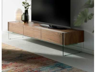 Walnut and tempered glass TV cabinet - MARCO