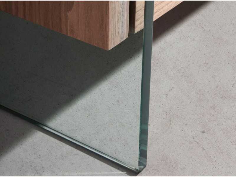 Walnut and tempered glass TV cabinet - MARCO