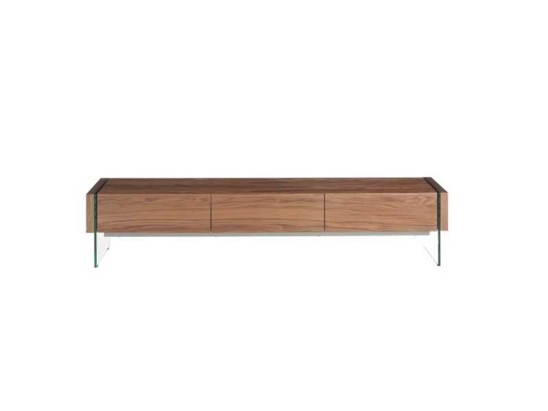 Walnut and tempered glass TV cabinet - MARCO