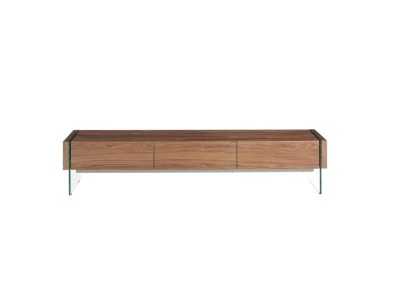 Walnut and tempered glass TV cabinet - MARCO