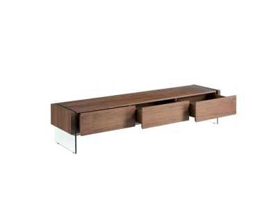 Walnut and tempered glass TV cabinet - MARCO