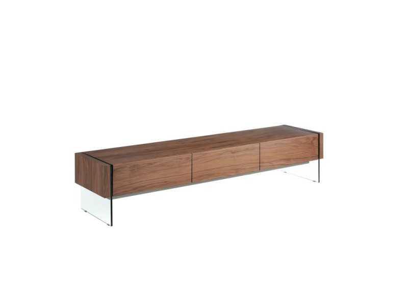 Walnut and tempered glass TV cabinet - MARCO