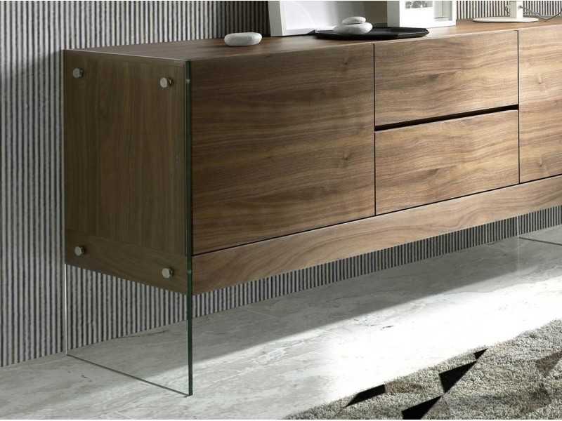 Walnut sideboard with tempered glass sides - MILANA