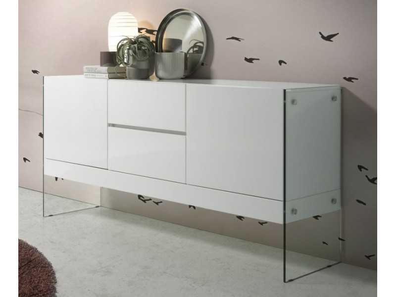 White lacquered sideboard with tempered glass sides - MILANA BIANCO