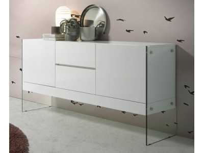 White lacquered sideboard with tempered glass sides - MILANA BIANCO
