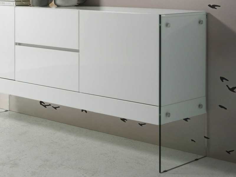 White lacquered sideboard with tempered glass sides - MILANA BIANCO