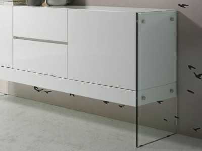 White lacquered sideboard with tempered glass sides - MILANA BIANCO