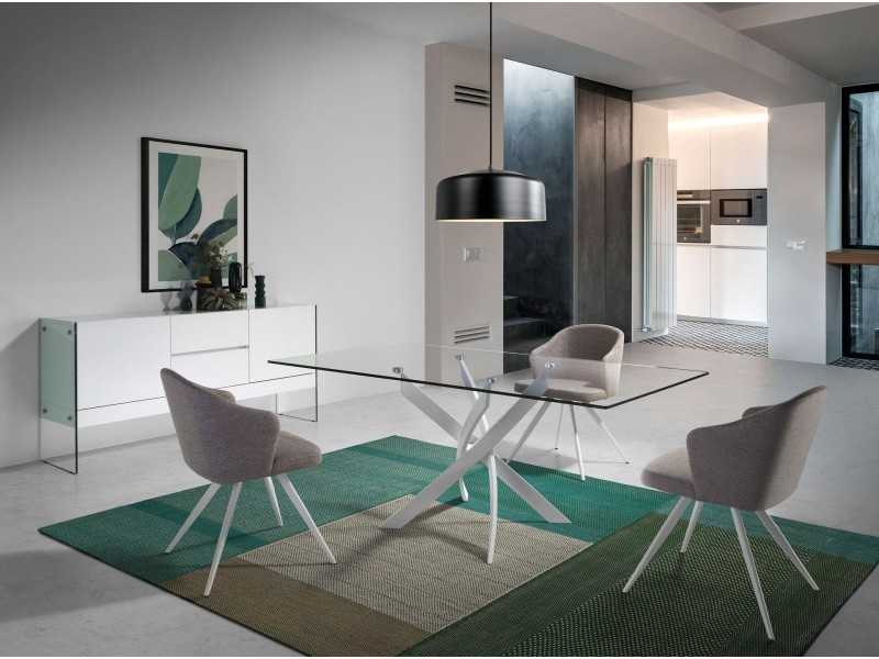 White lacquered sideboard with tempered glass sides - MILANA BIANCO