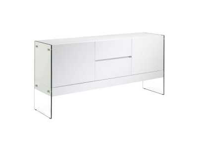 White lacquered sideboard with tempered glass sides - MILANA BIANCO