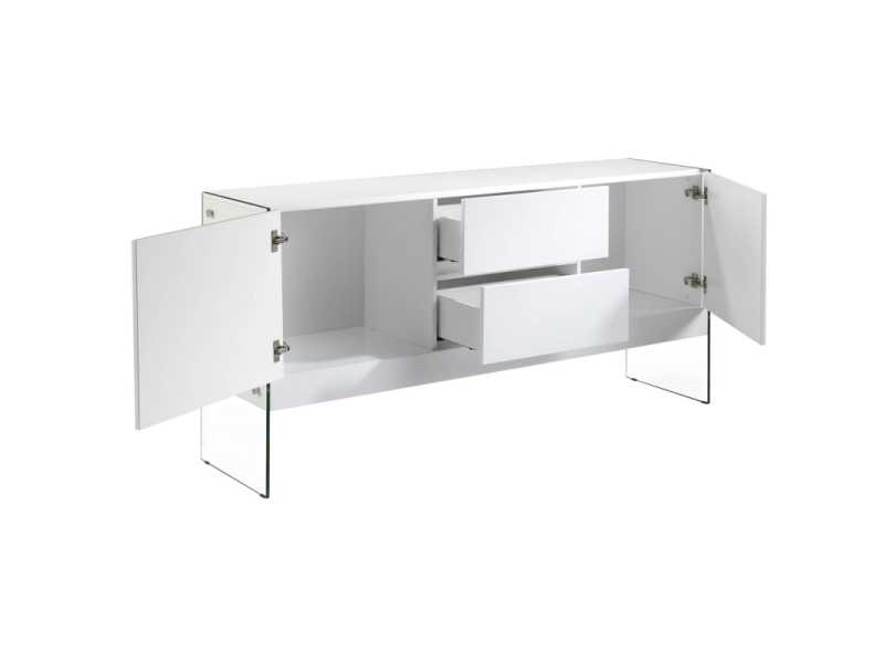 White lacquered sideboard with tempered glass sides - MILANA BIANCO