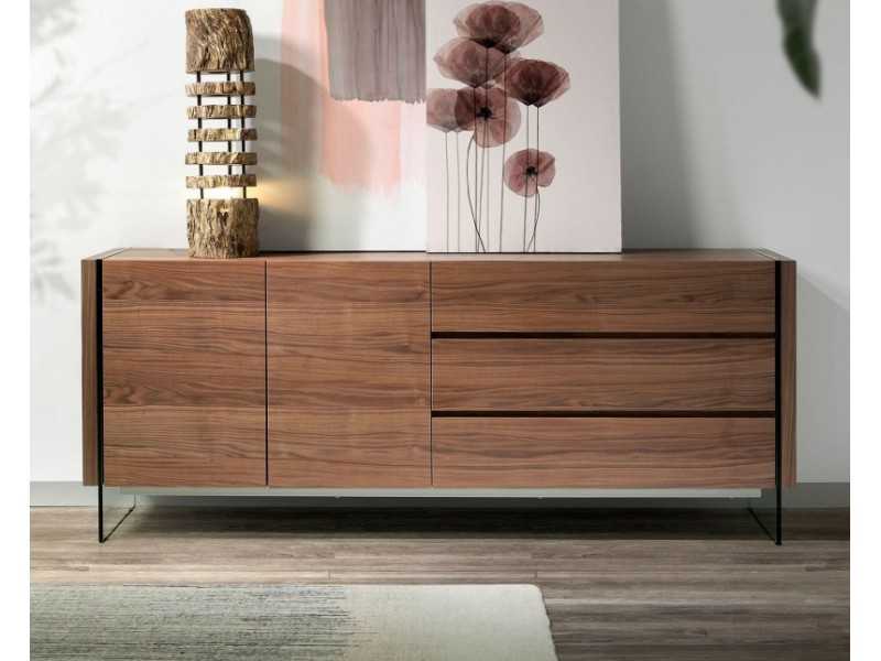 Walnut sideboard with tempered glass legs - LOLITA