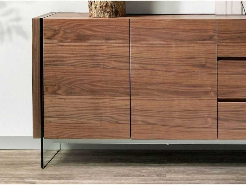 Walnut sideboard with tempered glass legs - LOLITA