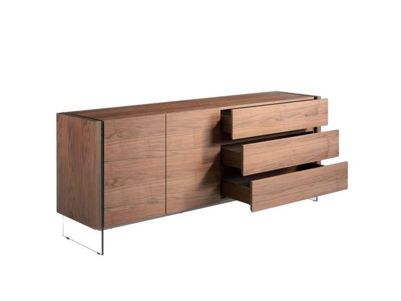 Walnut sideboard with tempered glass legs - LOLITA