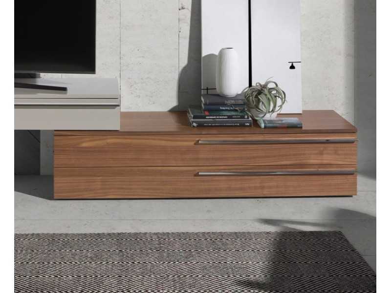 Designer TV cabinet in walnut, lacquered and stainless steel base - GOB