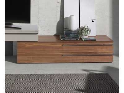Mueble TV de diseño en nogal, lacado y base en acero inoxidable - GOB