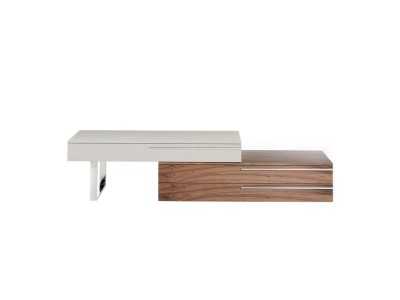 Mueble TV de diseño en nogal, lacado y base en acero inoxidable - GOB