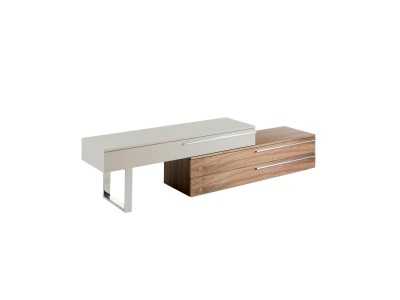 Mueble TV de diseño en nogal, lacado y base en acero inoxidable - GOB