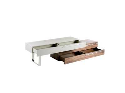 Mueble TV de diseño en nogal, lacado y base en acero inoxidable - GOB