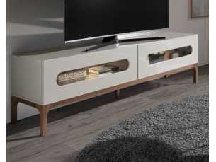 Lacquered design TV cabinet with walnut base and LED light - MANUELE 2