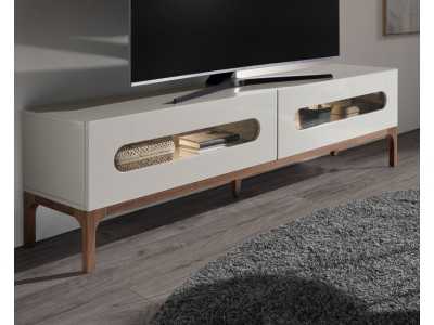 Lacquered design TV cabinet with walnut base and LED light - MANUELE