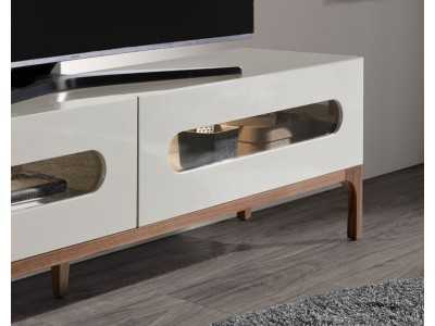 Lacquered design TV cabinet with walnut base and LED light - MANUELE