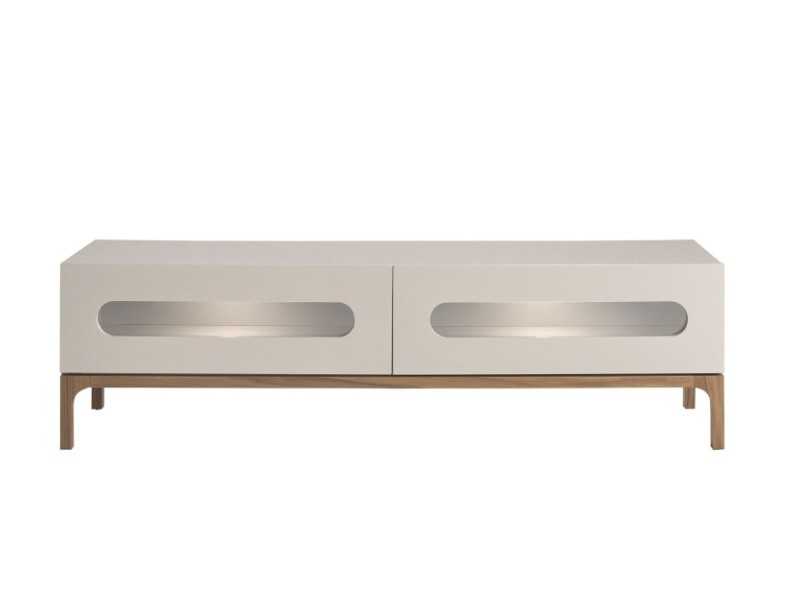 Lacquered design TV cabinet with walnut base and LED light - MANUELE