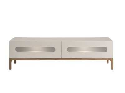 Lacquered design TV cabinet with walnut base and LED light - MANUELE