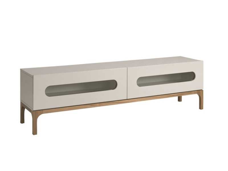 Mueble TV de diseño lacado con base de nogal y luz led - MANUELE