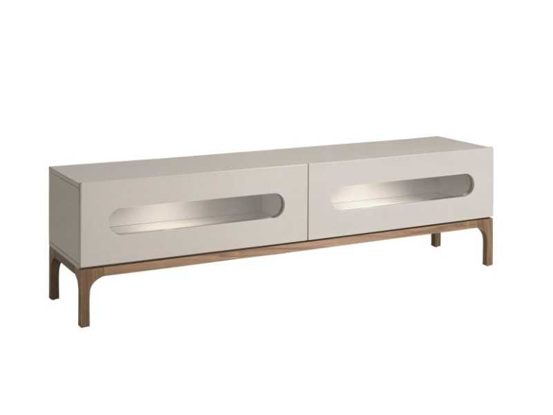 Lacquered design TV cabinet with walnut base and LED light - MANUELE