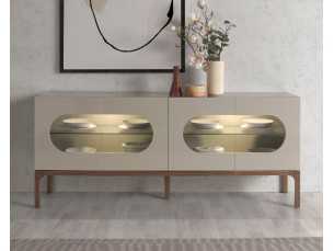 Buffet design laqué avec base en noyer et éclairage LED - MANUELE